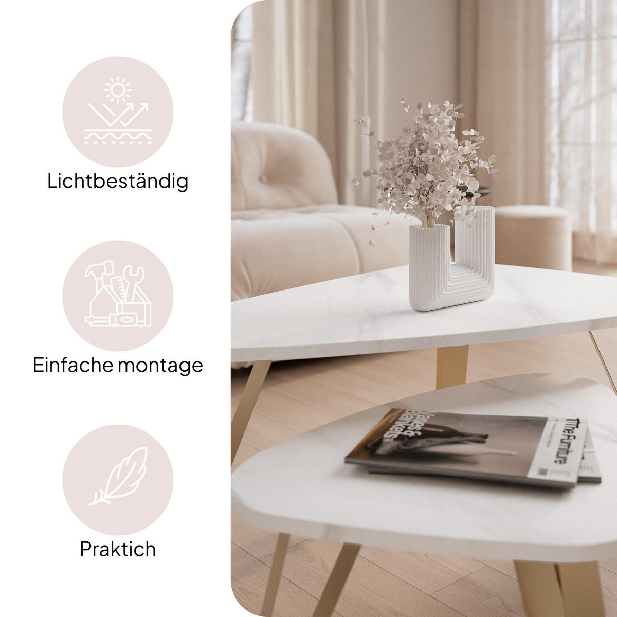 SATZTISCH NOA Stahlgestell, Freiform, Gold / Bianco Marmor - Perlmutt/Goldfarben, Holzwerkstoff/Metall (94/60/42cm) - Idohome