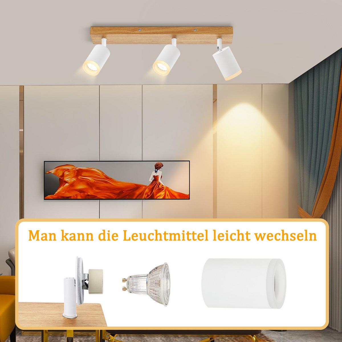 DECKENSTRAHLER Recklinghausen 3-flammig 41/6/15 cm - Weiß, Holz (41/6/15cm) - Nettlife