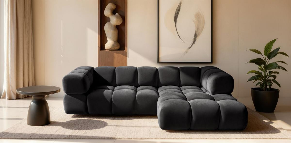 ECKSOFA Blanche In Bluvel - Schwarz, Holzwerkstoff/Textil (150/280cm) - Fun Möbel