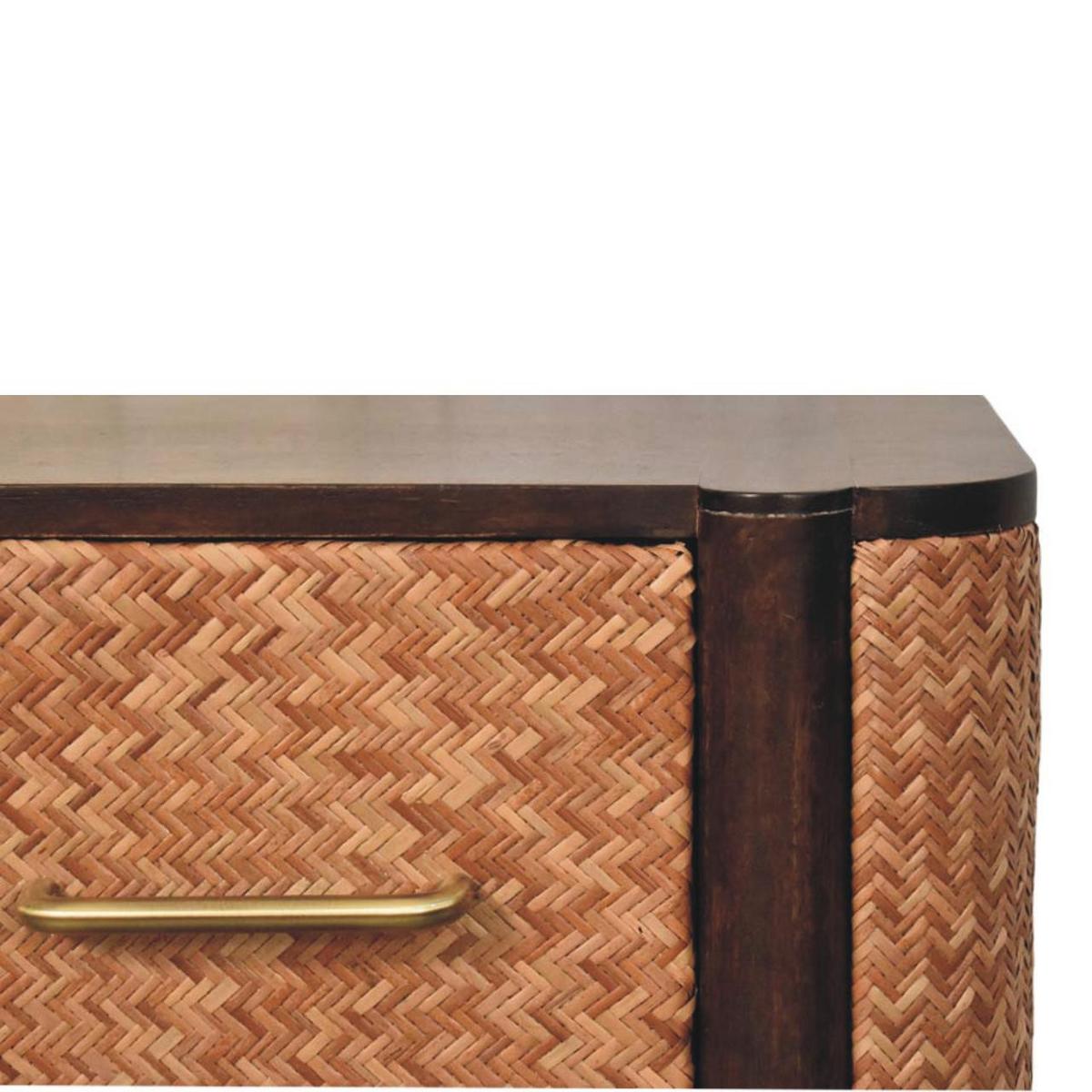 NACHTKASTEN Havana Geflechtfront, 2 Schubladen, Braun - Hellbraun/Messingfarben, Holz/Metall (50/50/38cm) - Artisan Furniture