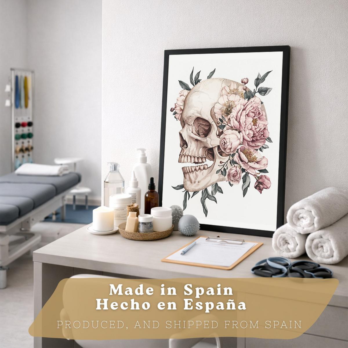 POSTER Set aus 4 Anatomie Mensch Florale Drucke und mit Schädel Herz Lungen und Skelett Botanische Aquarell dekoration Größe Schwarzer Rahmen A4 - Schwarz, Papier (21/29.7/3cm) - Nacnic