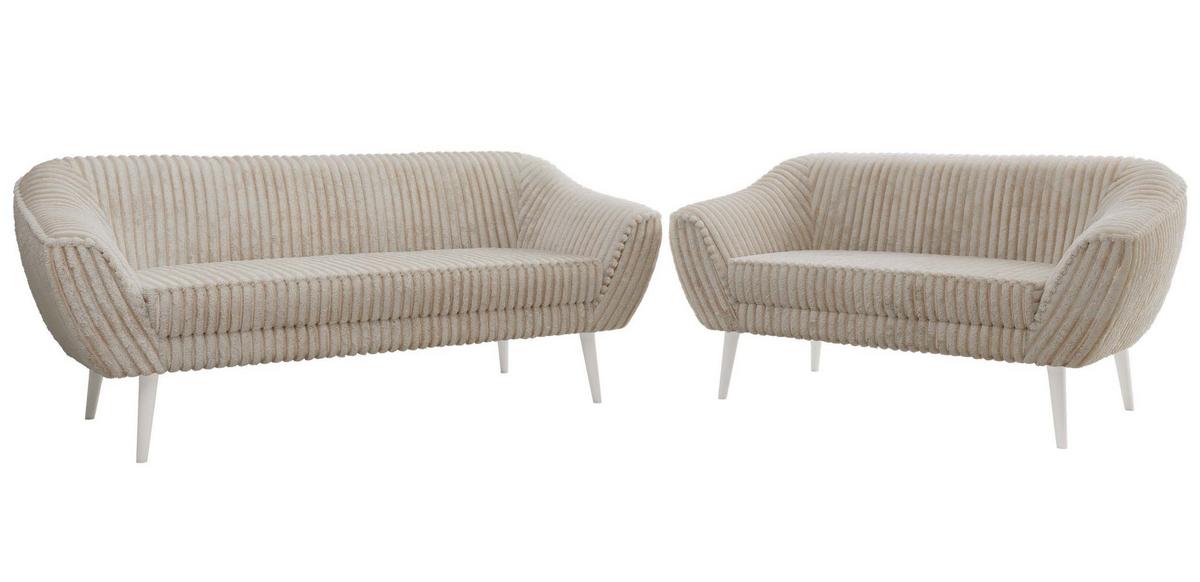 SITZGARNITUR PIRS 3+2 - Beige Cord - Weiße Beine - Beige/Creme, Holzwerkstoff/Textil (180/75/74cm) - MKS
