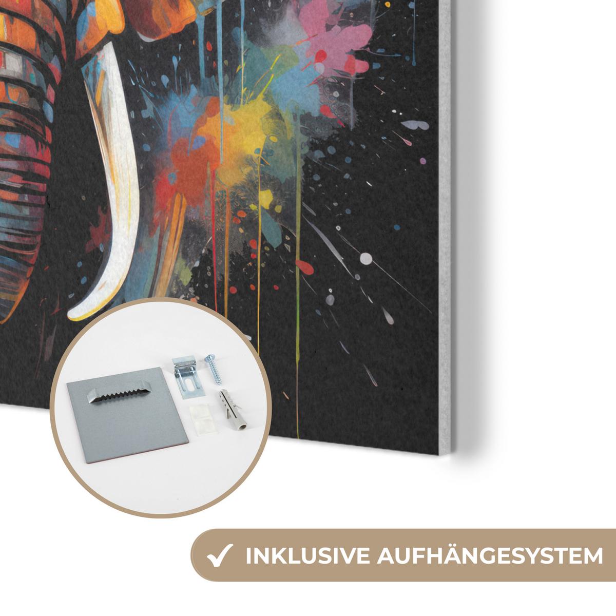 AKUSTIKBILD Elefant - Graffiti - Schwarz - Tiere - Farben Akustikpaneele 80x80 cm - Schwarz, Kunststoff (80/80/0.9cm) - MuchoWow