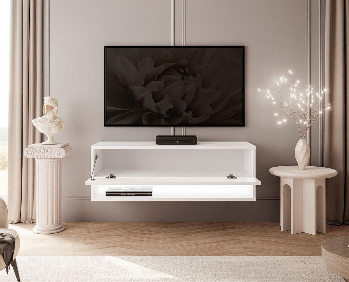 HÄNGESCHRANK TV-Möbel CALANTE 90 cm mit LED-Beleuchtung - Weiß Hochglanz, Holzwerkstoff (90/30/35cm) - Lookway