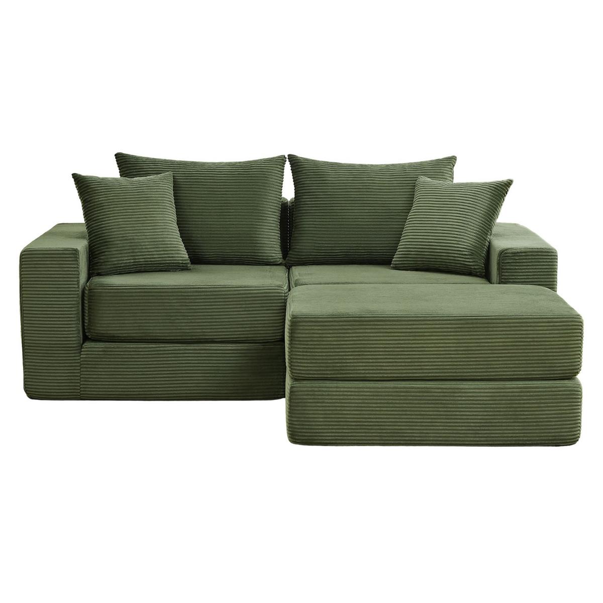 3-SITZER SOFA Modulares Cord Grün ohne Montage - Grün, Kunststoff (259.5/96cm) - Urban Meuble