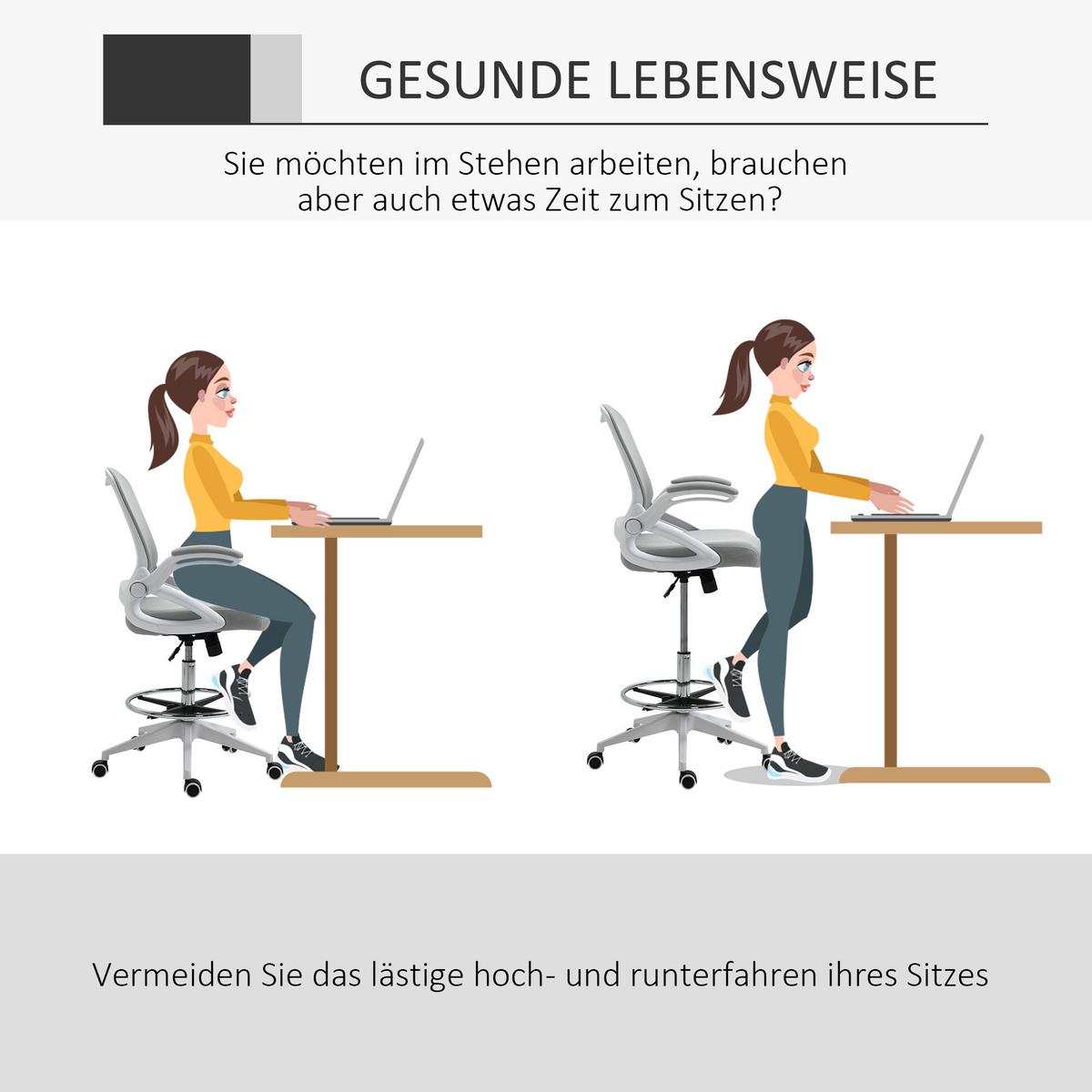 BÜROSTUHL Ergonomischer Schreibtischstuhl mit Hochklappbaren Armlehnen Netz - Hellgrau, Kunststoff (60/126/64cm) - Vinsetto