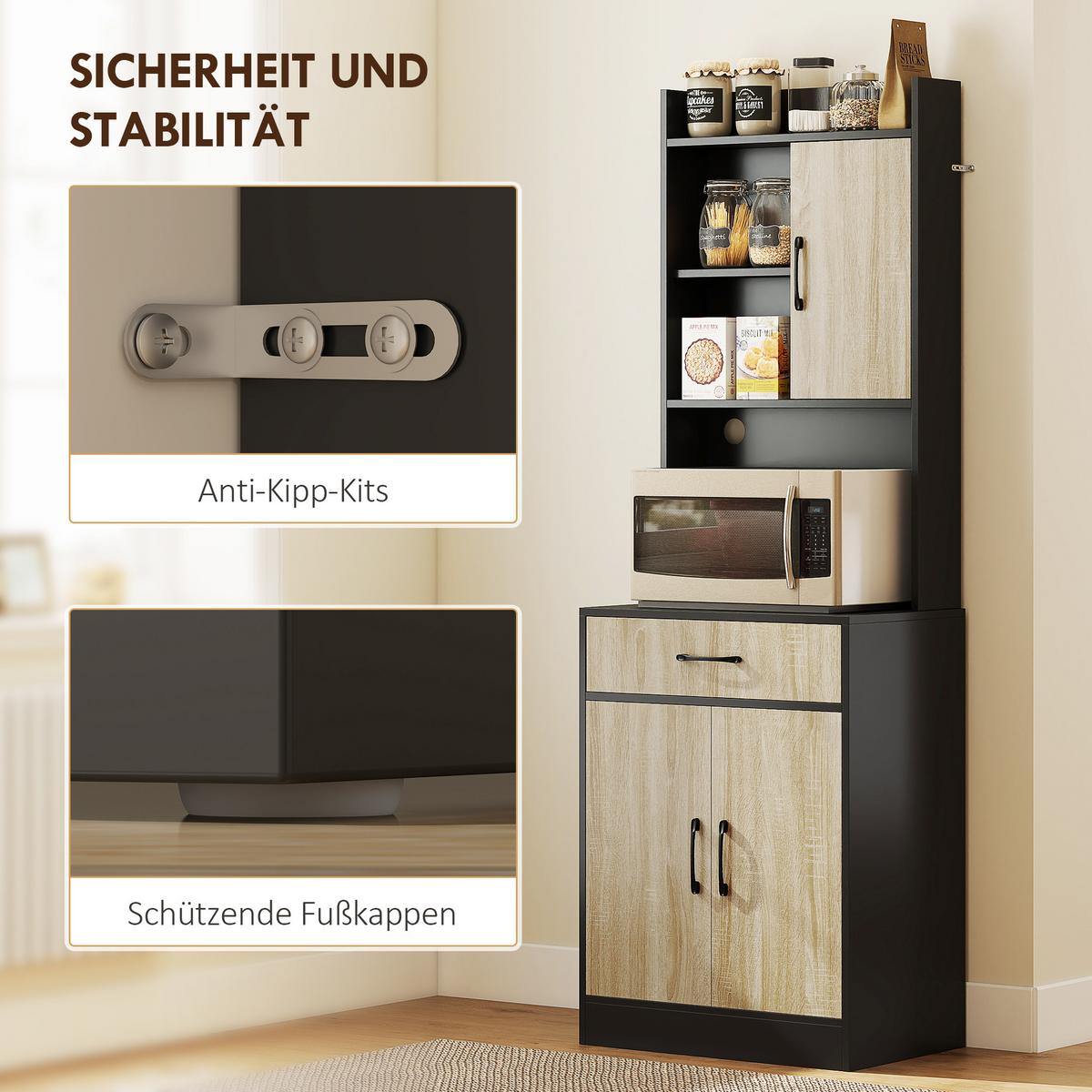 KÜCHENSCHRANK Spanlatte Naturholz Schwarz - Schwarz, Holzwerkstoff (40/180/60cm) - HOMCOM