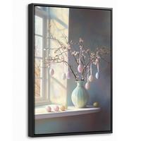 LEINWAND Bilder mit Rahmen - Stillleben - Vase - Osterzweig - 20x30 - Hellblau, Textil (20/30cm) - MuchoWow