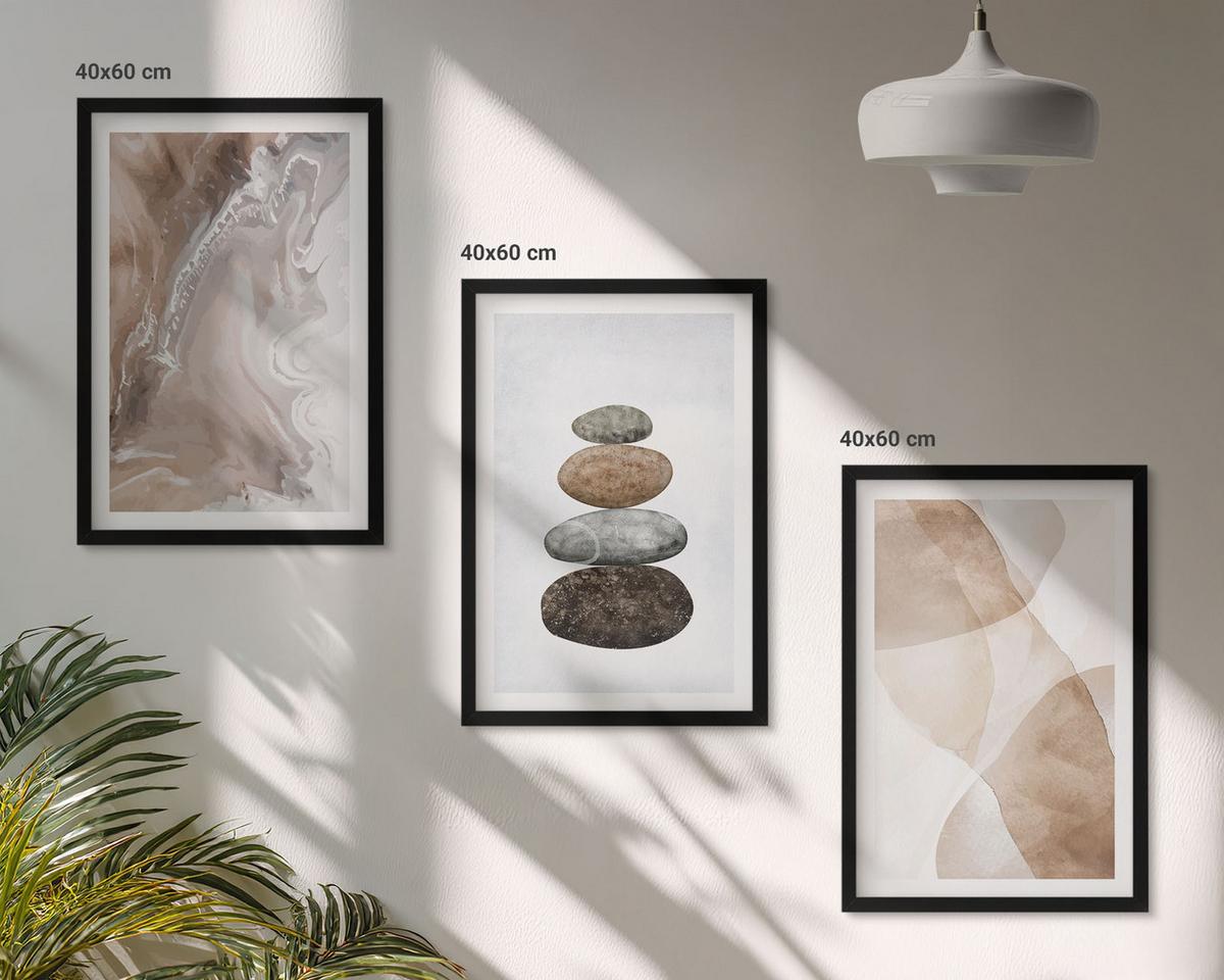 BILDER SET 3er Set - 40x60 cm Schwarzer Rahmen - Abstrakte Pastellformen - Schwarz, Kunststoff (40/60cm) - TULUP