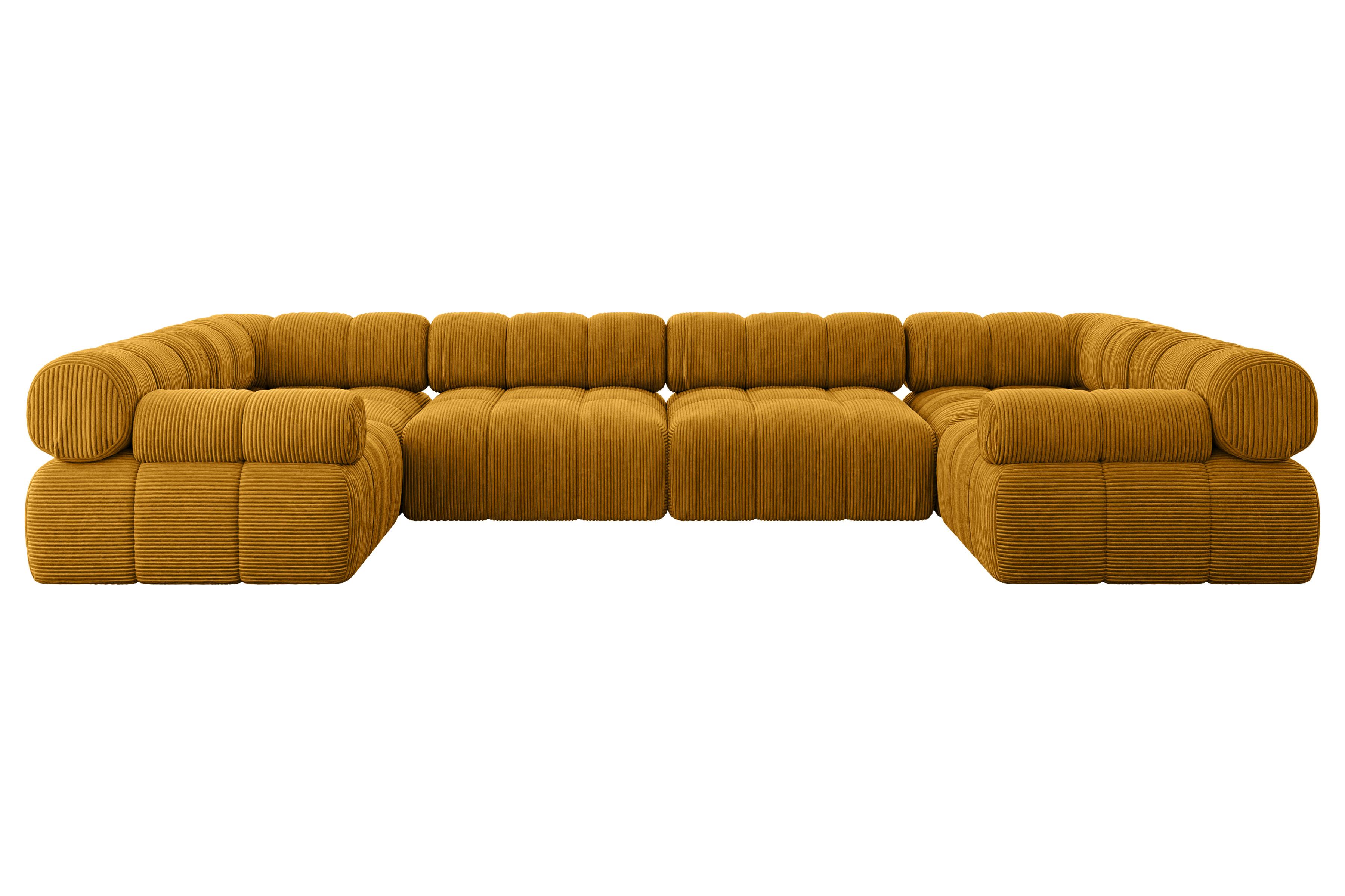 WOHNLANDSCHAFT modulares Sofa Birno-U2 - 380x190x70 cm Senfgelb Cord - Currygelb, Holzwerkstoff/Textil (380/70/190cm) - ALTDECOR