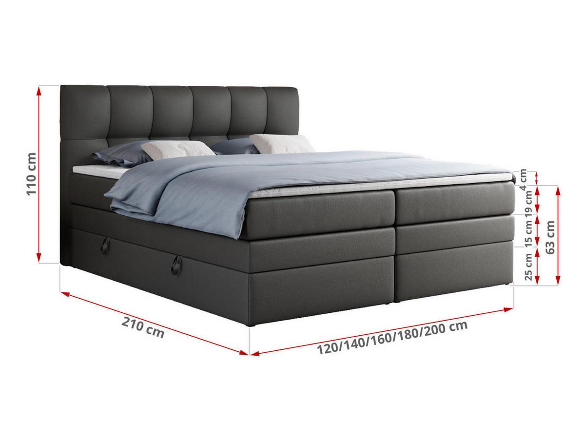 BOXSPRINGBETT ALVIN KING 200/200 Dunkelgrau Kunstleder - H3 - Dunkelgrau, Holz/Textil (200/200cm) - MKS