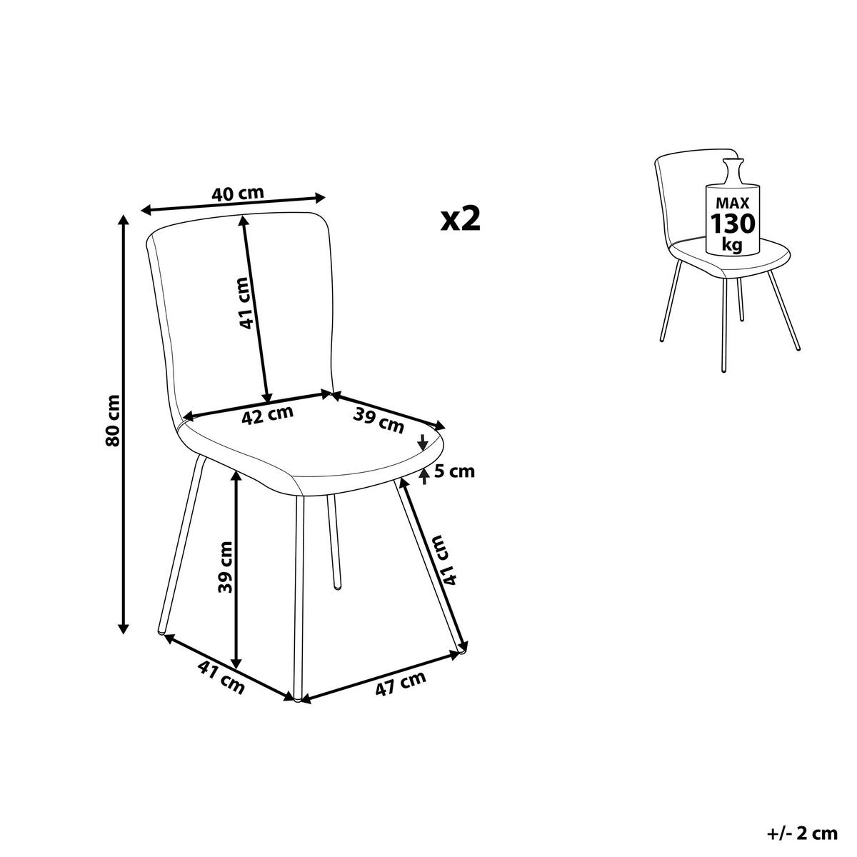 ESSZIMMERSTUHL 2er-Set Samtstoff Grau Rubio - Grau, Textil/Metall (47/80/41cm) - Beliani