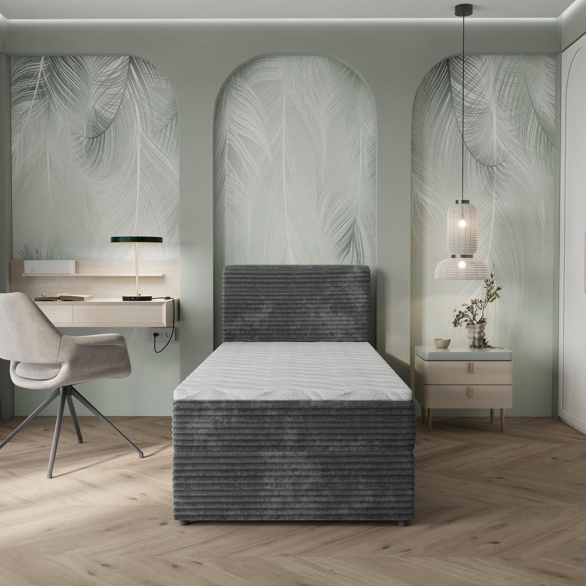 BOXBETT PISA 80 80x200 cm mit Matratze und Topper, H2+H3 - Graphitfarben - Graphitfarben, Holz (80/200cm) - MASSENO