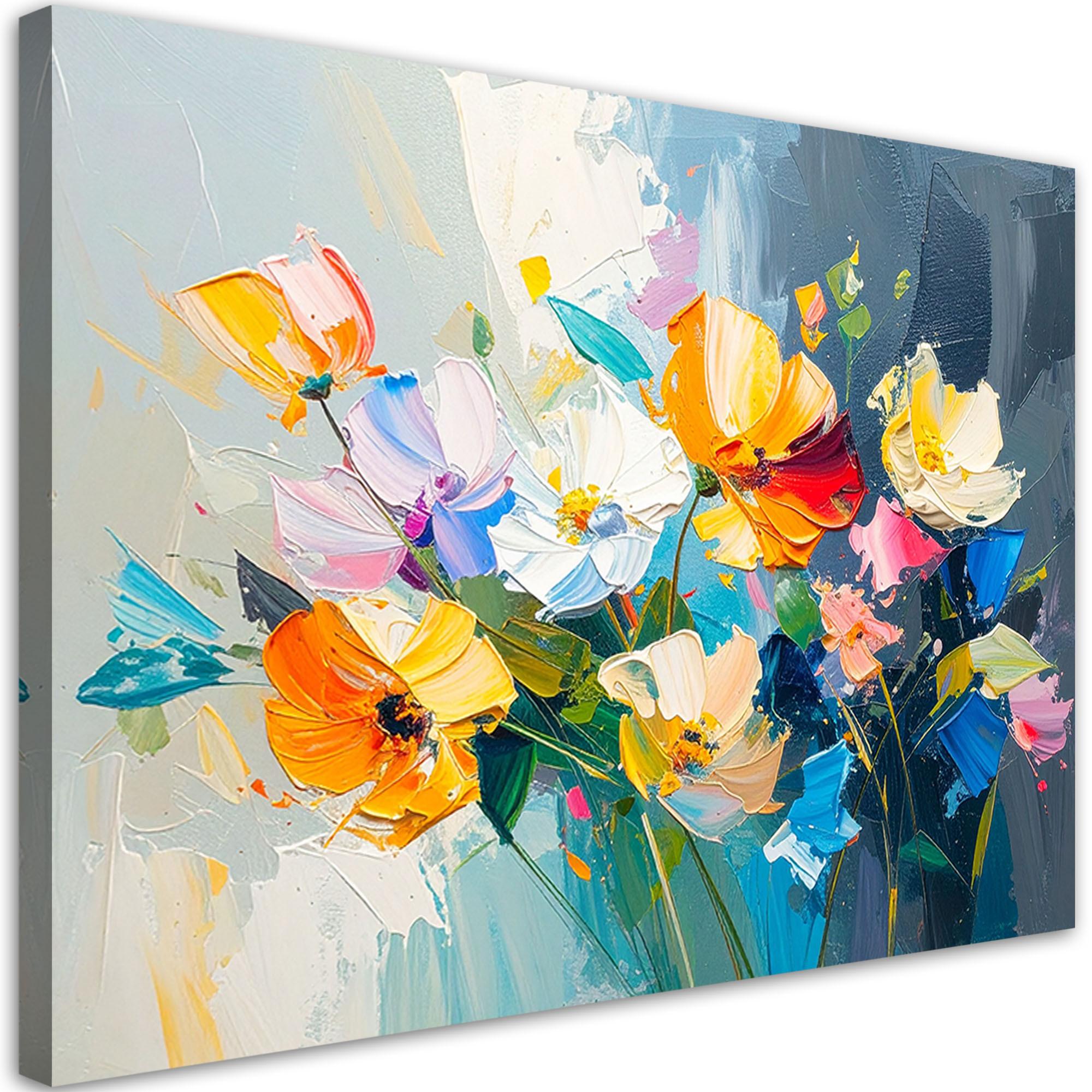 LEINWANDBILD Bunte Blumen Ölgemälde-Imitation 100x70cm - Multicolor, Textil (100/70cm) - Feeby