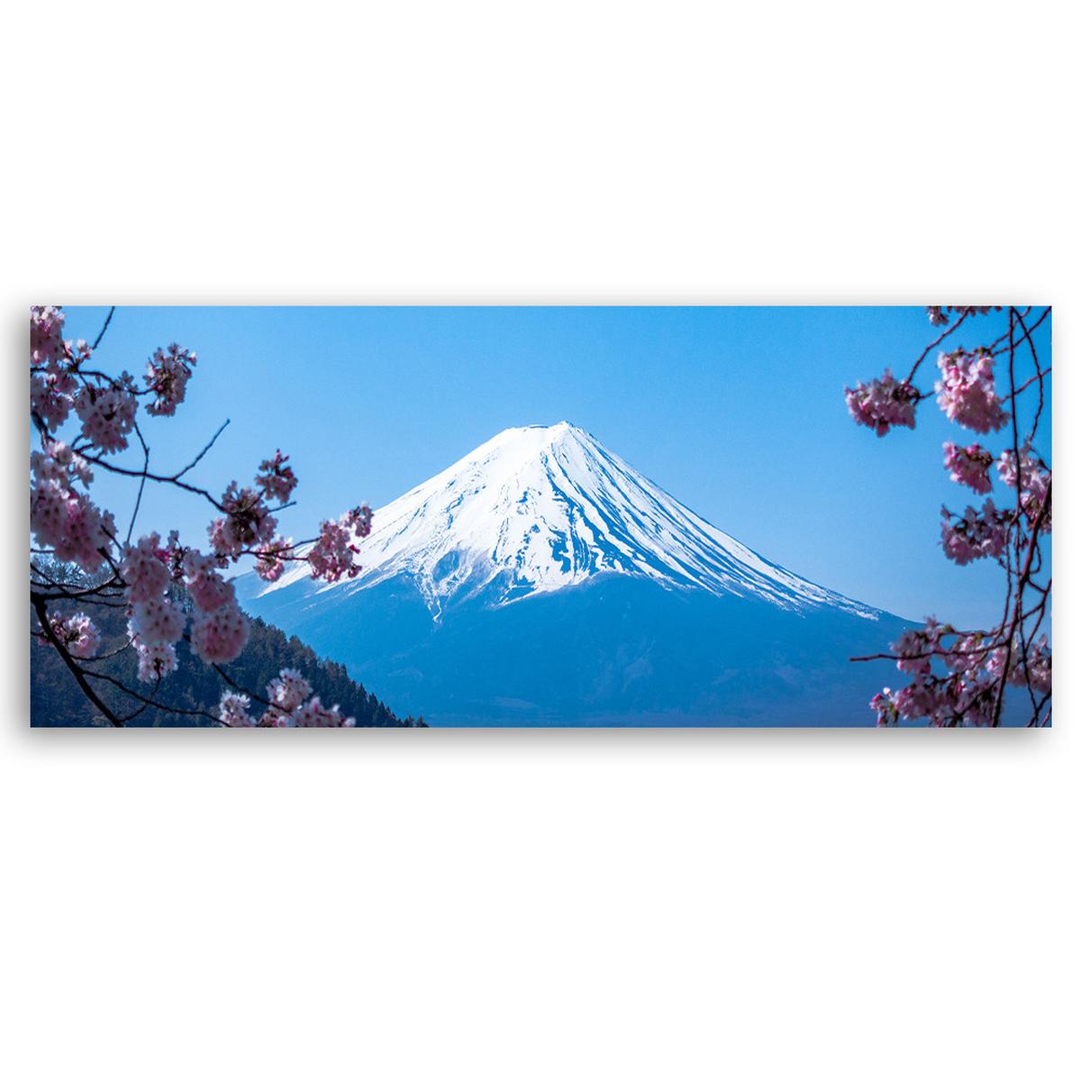 WANDBILD kirschblüten und berg fuji - Blau, Textil (90/30cm) - Feeby