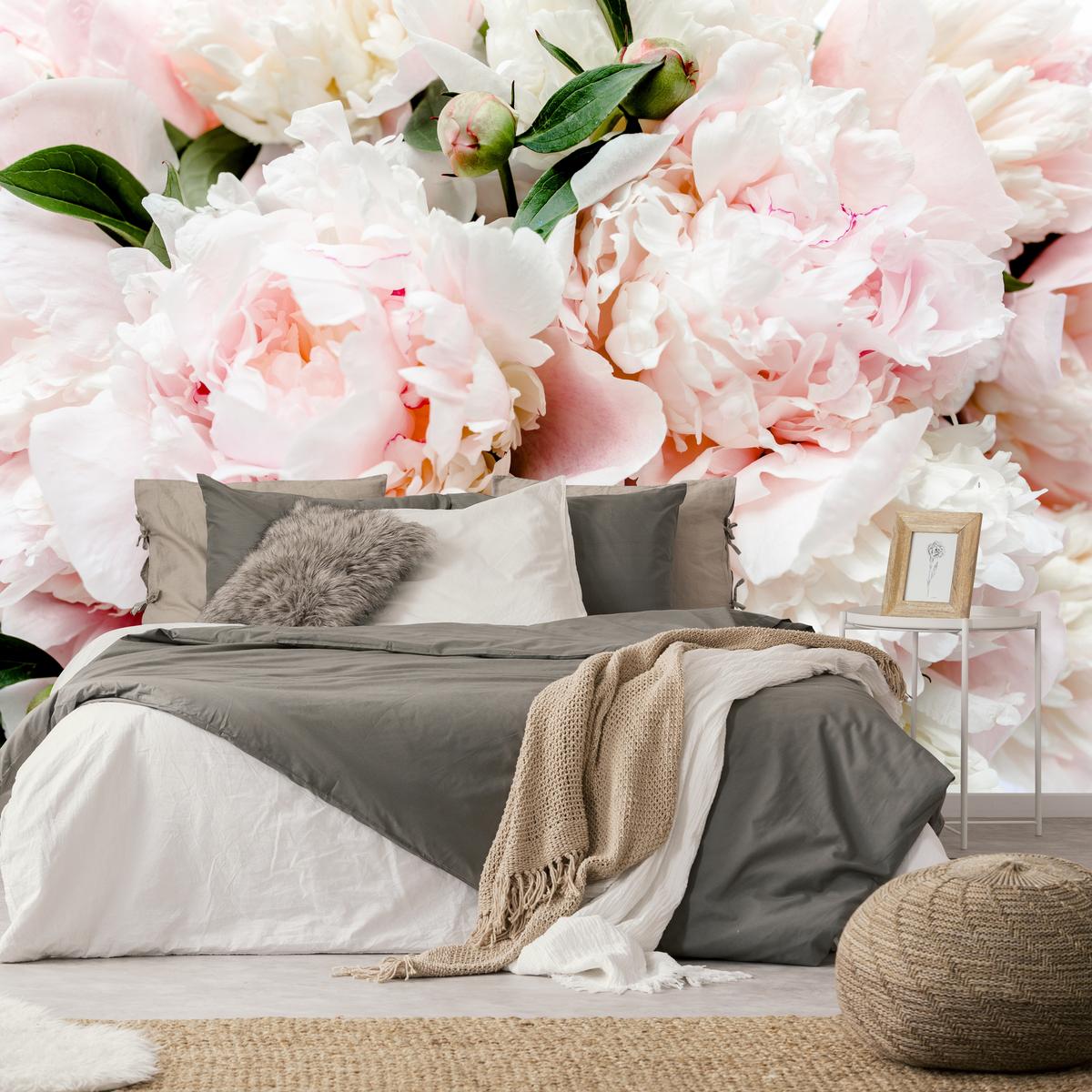 FOTOTAPETE für Schlafzimmer Rosa Zarte Pfingstrosen Natur 100x70 - Rosa/Weiß, Papier (100/70cm) - Muralo