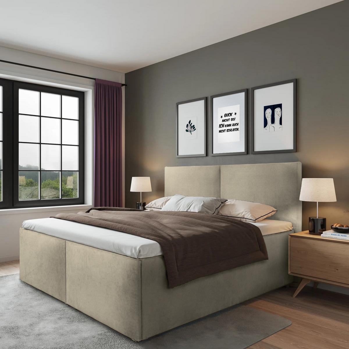 POLSTERBETT Milano Beige 180 x 200 x 32 cm Stauraum Mit hochwertiger Matratze H2 (bis 100 kg) und Lattenrost - Beige, Holz (180/200cm) - Halmon Schlafkomfort Betten 