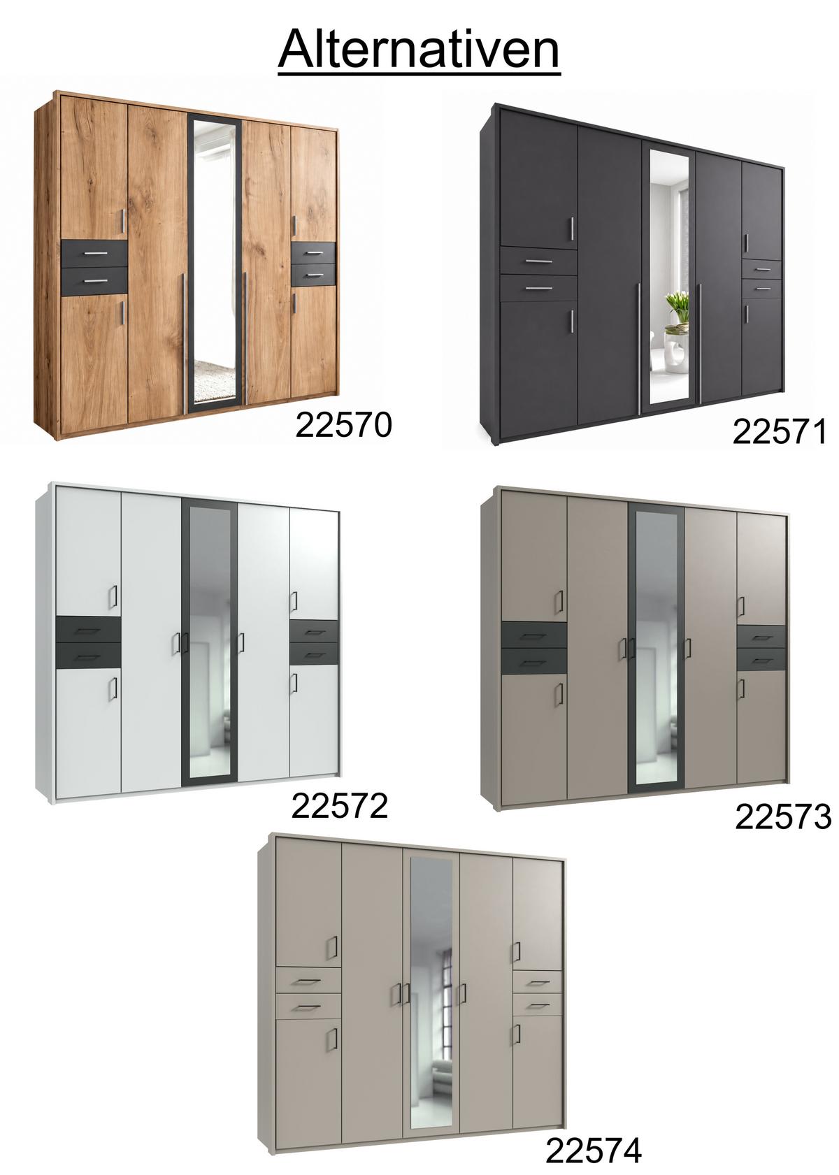 DREHTÜRENSCHRANK B228/H210/T58 cm in Beige Grau, Kleiderschrank m.Passepartout&1Spiegeltür&Schubkästen,Griffe schwarz/ 22574 - Greige/Beige, Holzwerkstoff/Kunststoff (228/210/58cm) - luma-home