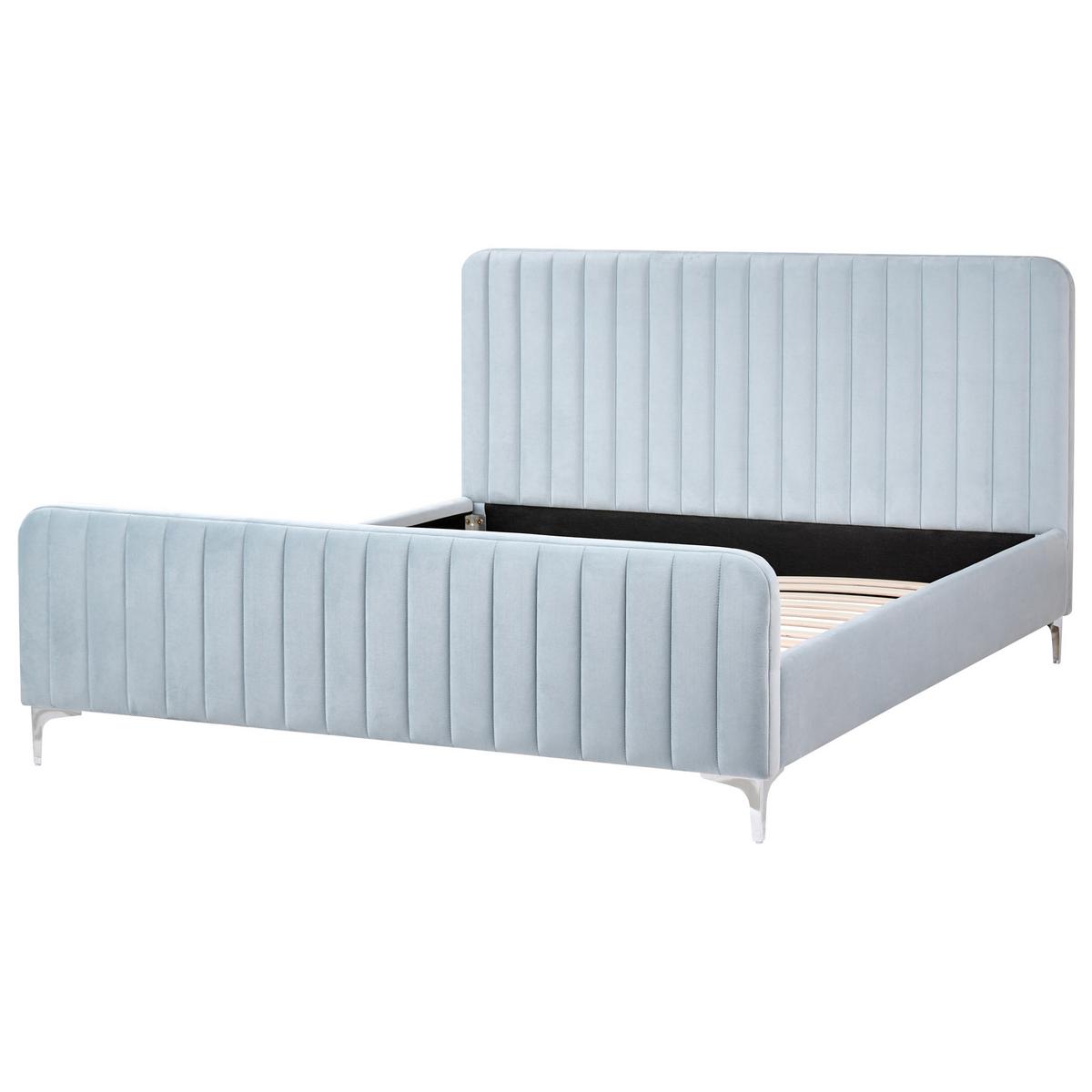 BETT mit Lattenrost 160/200 cm Samtstoff Hellblau Lunan - Hellblau, Textil (160/200cm) - Beliani