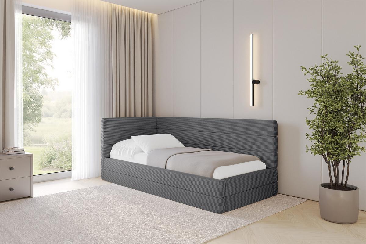 EINZELLBETT Jugendbett mit Bettkasten, Rechts - BEMY 100x200 Dunkelgrau - Schieferfarben, Holzwerkstoff/Textil (100/200cm) - ALTDECOR