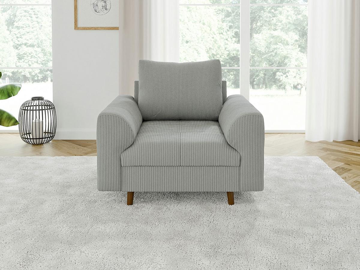 SITZGARNITUR 3+1 Alma Hellgrau Cord - Hellgrau/Braun, Holz/Textil (210/81/93cm) - S-Style Möbel