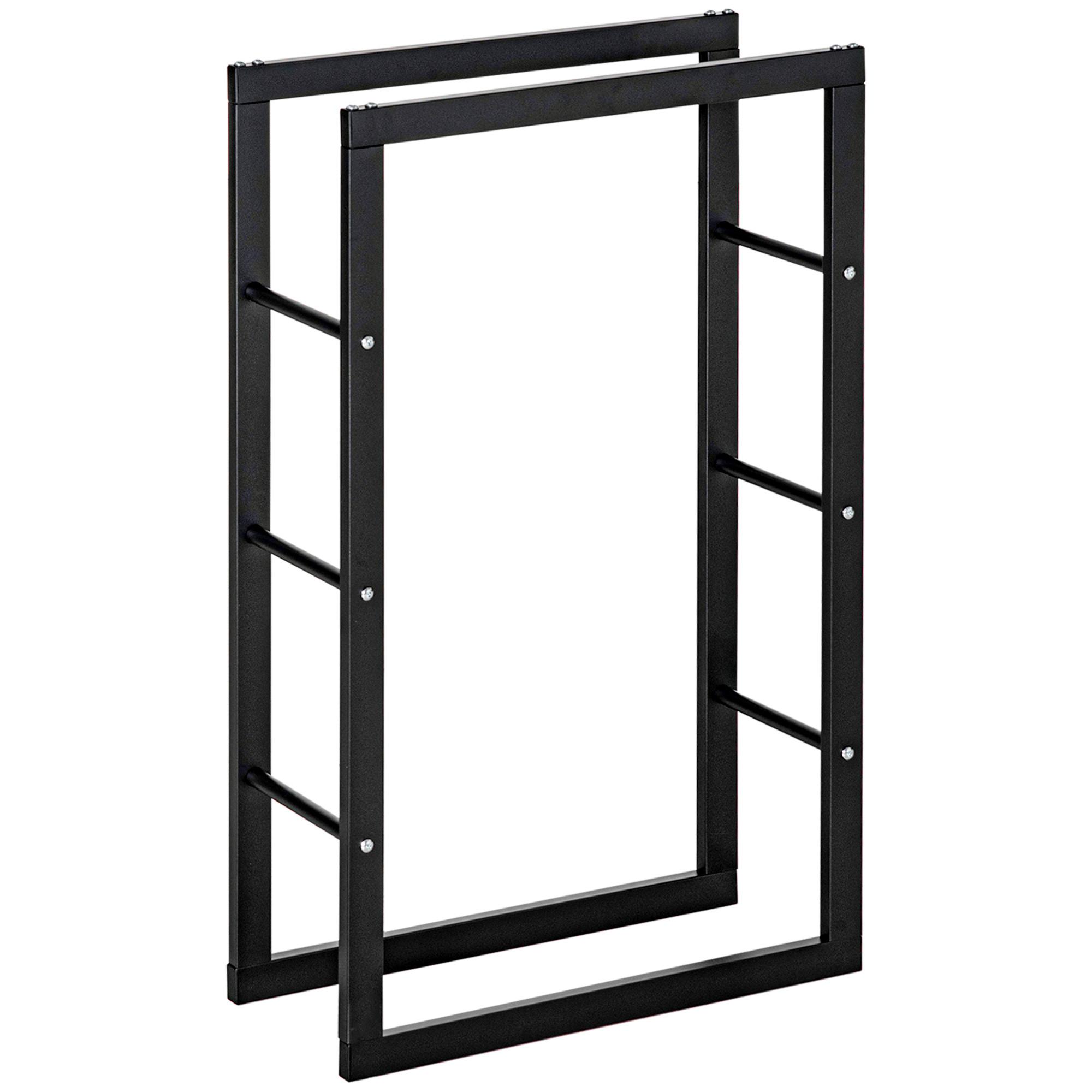 KAMINHOLZREGAL, Stahl, Schwarz, 60L x 25B x 100H cm - Schwarz, Metall (25/100/60cm) - HOMCOM