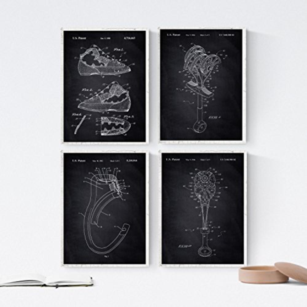 POSTER Set mit 4 Schwarz KLETTERN Patenten A4 Schwarzer Rahmen - Schwarz, Papier (29.7/3cm) - Nacnic