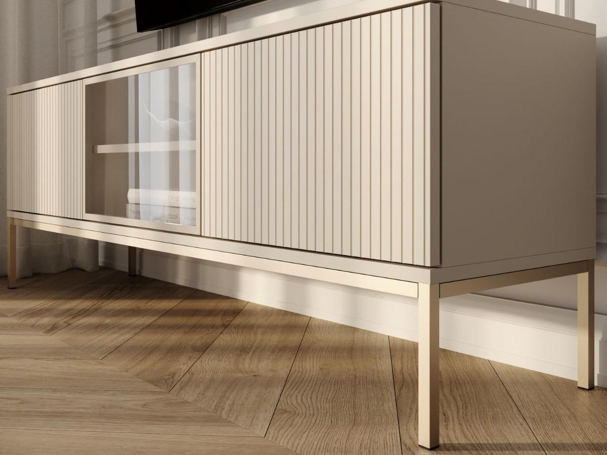 TV-SCHRANK Kaschmir 154 cm Deo - Kaschmir/Champagner, Glas/Naturmaterialien (154/56/39cm) - Graingold