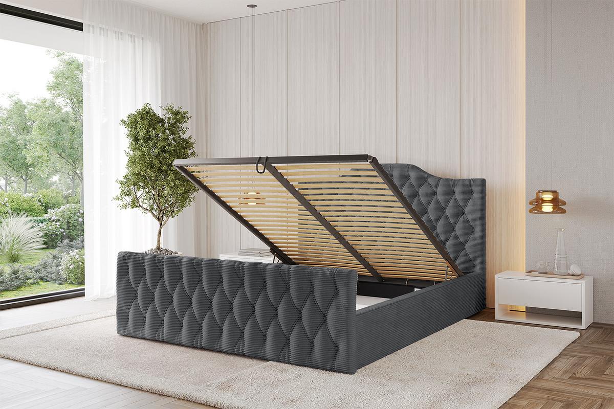 POLSTERBETT mit Bettkasten, Fußteil und Lattenrost, Boxbett mit Matratze H3/H4 - FALIO-Z 120x200 Dunkelgrau - Anthrazit, Holzwerkstoff/Textil (120/200cm) - ALTDECOR