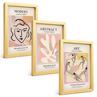 BILDER SET 3er Set - 20x30 cm Goldrahmen - Stilvolle Porträts in Pastellfarben - Goldfarben, Kunststoff (20/30cm) - TULUP