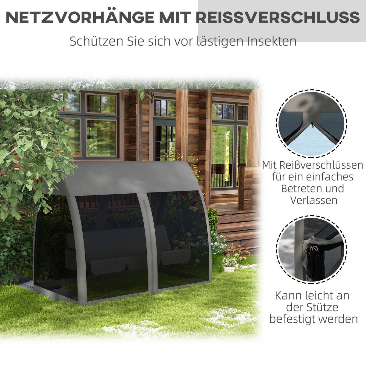 HOLLYWOODSCHAUKEL 3-Sitzer mit Liegefunktion - Grau, Metall (140/197/240cm) - Outsunny