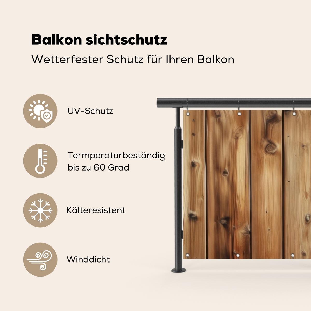 BALKON-SICHTSCHUTZ Holz - Regale - Braun Deko XXL 500x120 cm - Buchefarben, Kunststoff (500/120cm) - MuchoWow