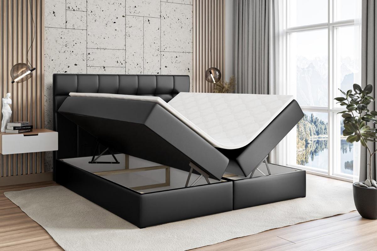 BOXBETT mit H4-Matratze und Lattenrost - BERO - 180x200 Schwarz Hochglanz - Schwarz Hochglanz, Holzwerkstoff (180/200cm) - ALTDECOR