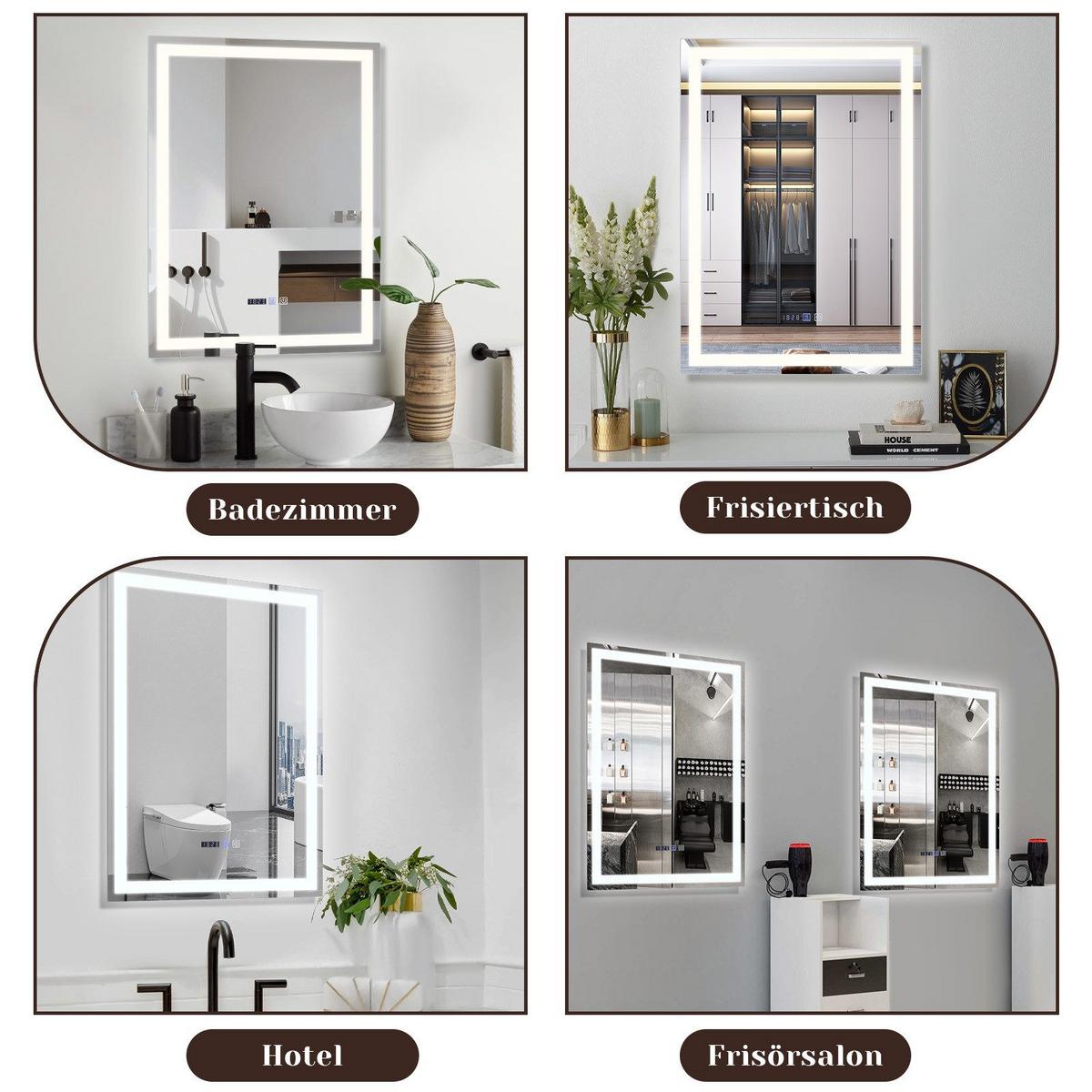 BADEZIMMERSPIEGEL Jena mit LED-Leuchte 50/70/3 cm - Weiß, Glas (70/3/50cm) - Nettlife