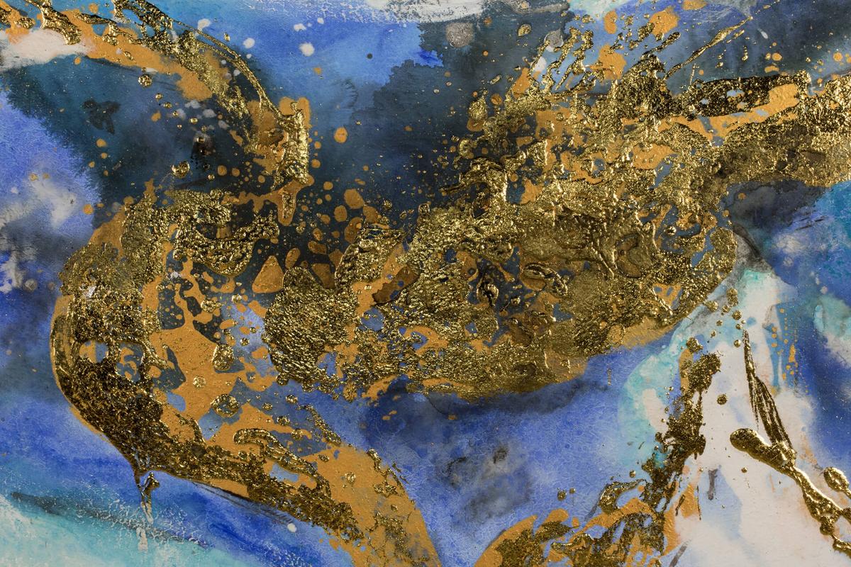 ACRYLBILD HANDGEMALT 120/60 cm - Blau/Goldfarben, Holz/Textil (120/60cm) - KUNSTLOFT