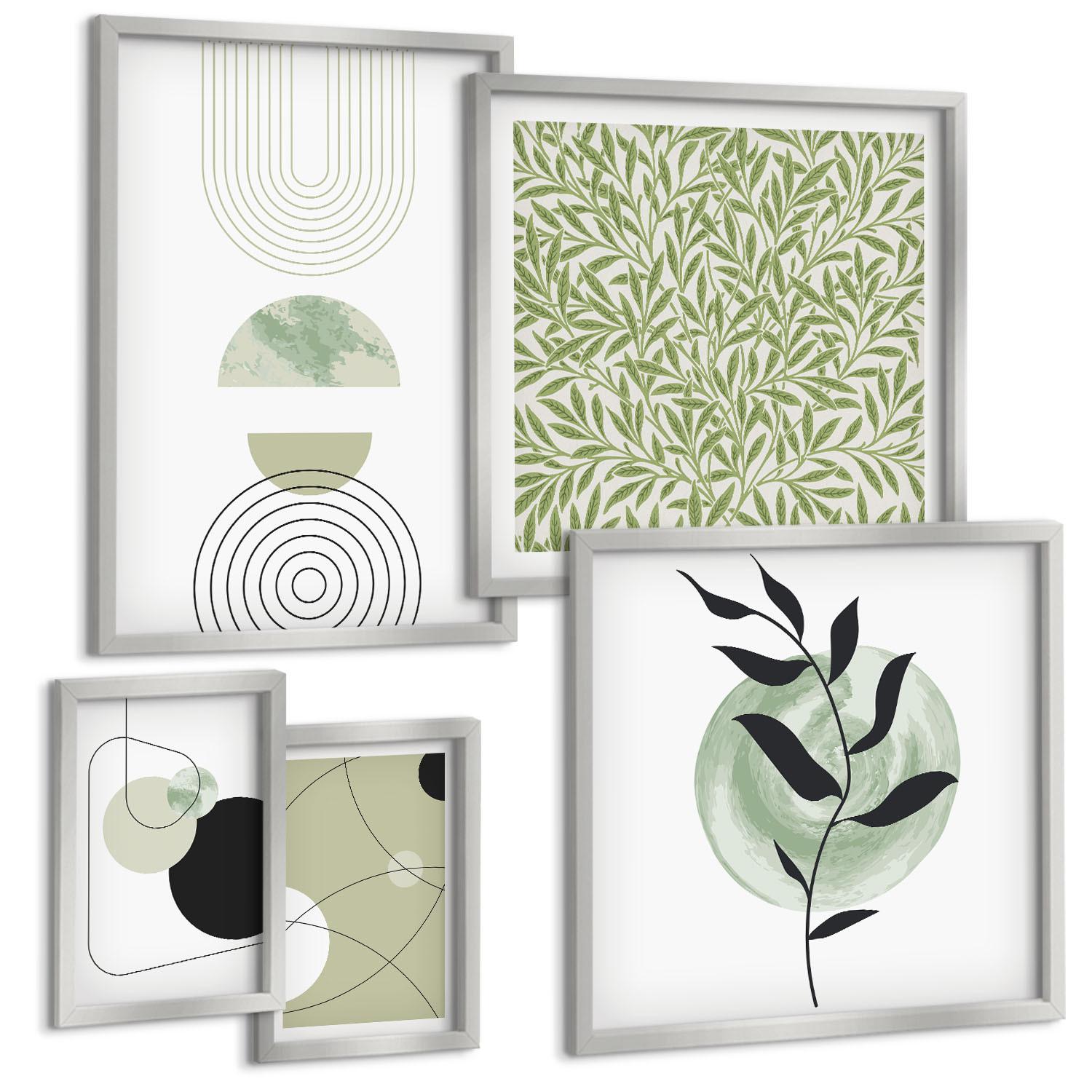 BILDER SET 5er Set - 50x50 cm & 20x30 cm & 40x60 cm Silberner Rahmen - Abstrakte Formen und Farben - Silberfarben, Kunststoff (40/60cm) - TULUP
