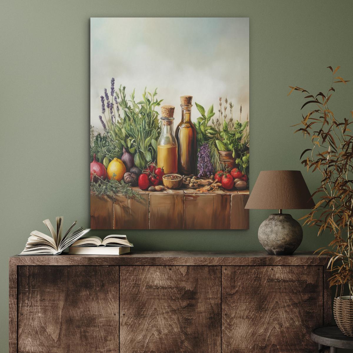 AKUSTIKBILD Stilleben - Kräuter - Gewürze - Früchte - Farbenfroh Wandbilder 60x80 cm - Grün, Kunststoff (60/80/0.9cm) - MuchoWow
