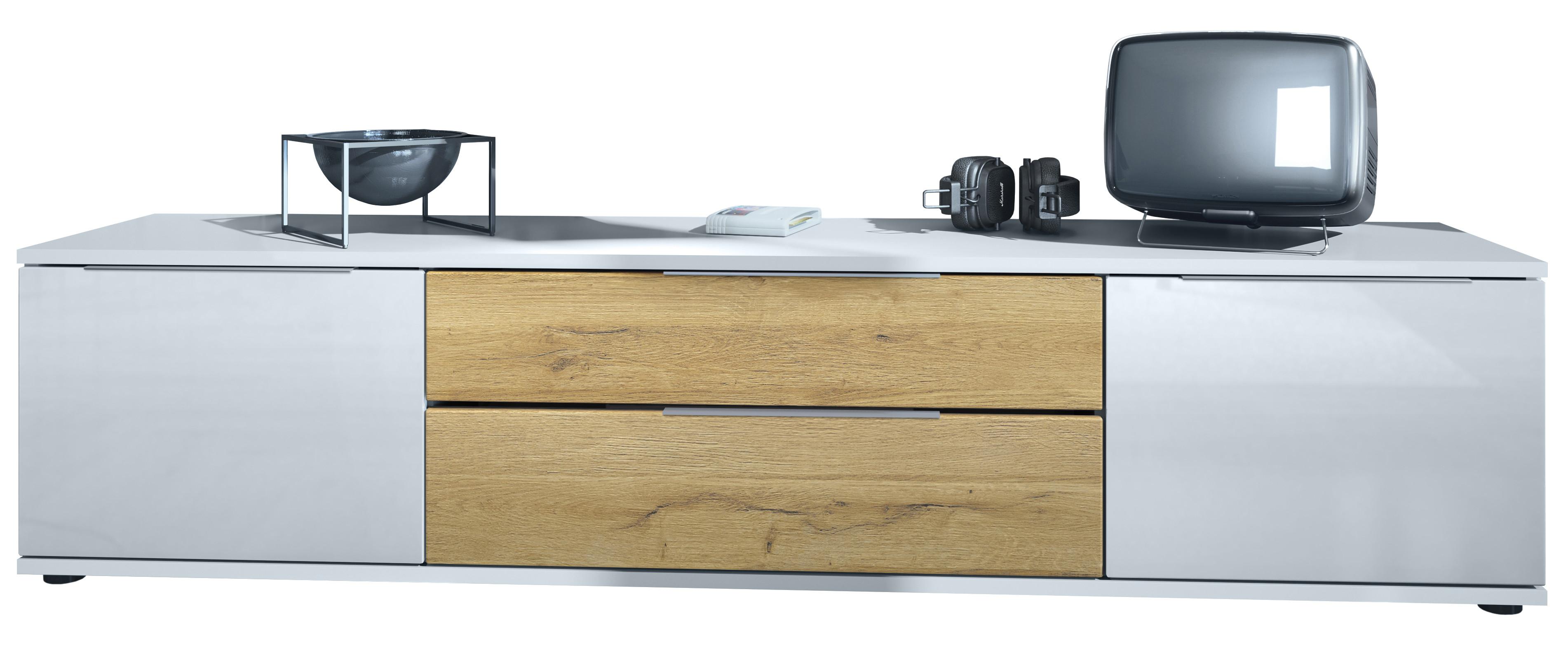 LOWBOARD Linio Eiche Natur - Weiß Hochglanz/Eichefarben, Holzwerkstoff (166.5/37.5/35cm) - Vladon