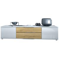 LOWBOARD Linio Eiche Natur - Weiß Hochglanz/Eichefarben, Holzwerkstoff (166.5/37.5/35cm) - Vladon