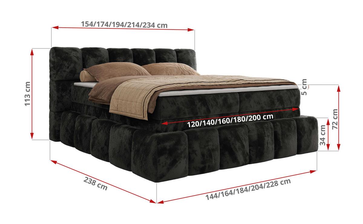 BOXSPRINGBETT NIRA KING 200/200 Dunkelgrau Plüsch - H4 - Dunkelgrau, Holz/Textil (200/200cm) - MKS