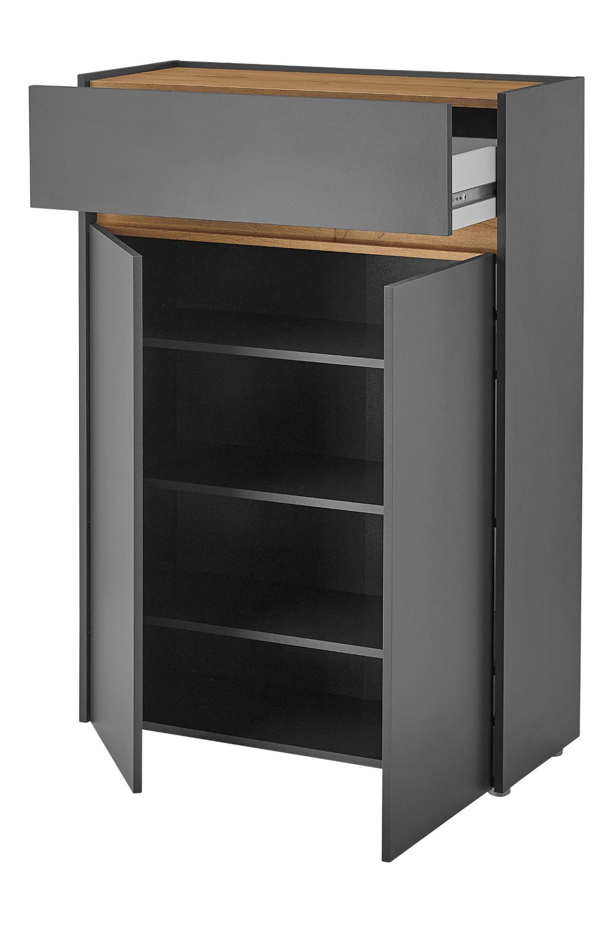 SCHUHSCHRANK grau matt, Eiche Wotan, Flurkommode 85 x 122 cm - Eiche Wotan/Schwarz, Holzwerkstoff/Kunststoff (85/122/122cm) - Furn.Design
