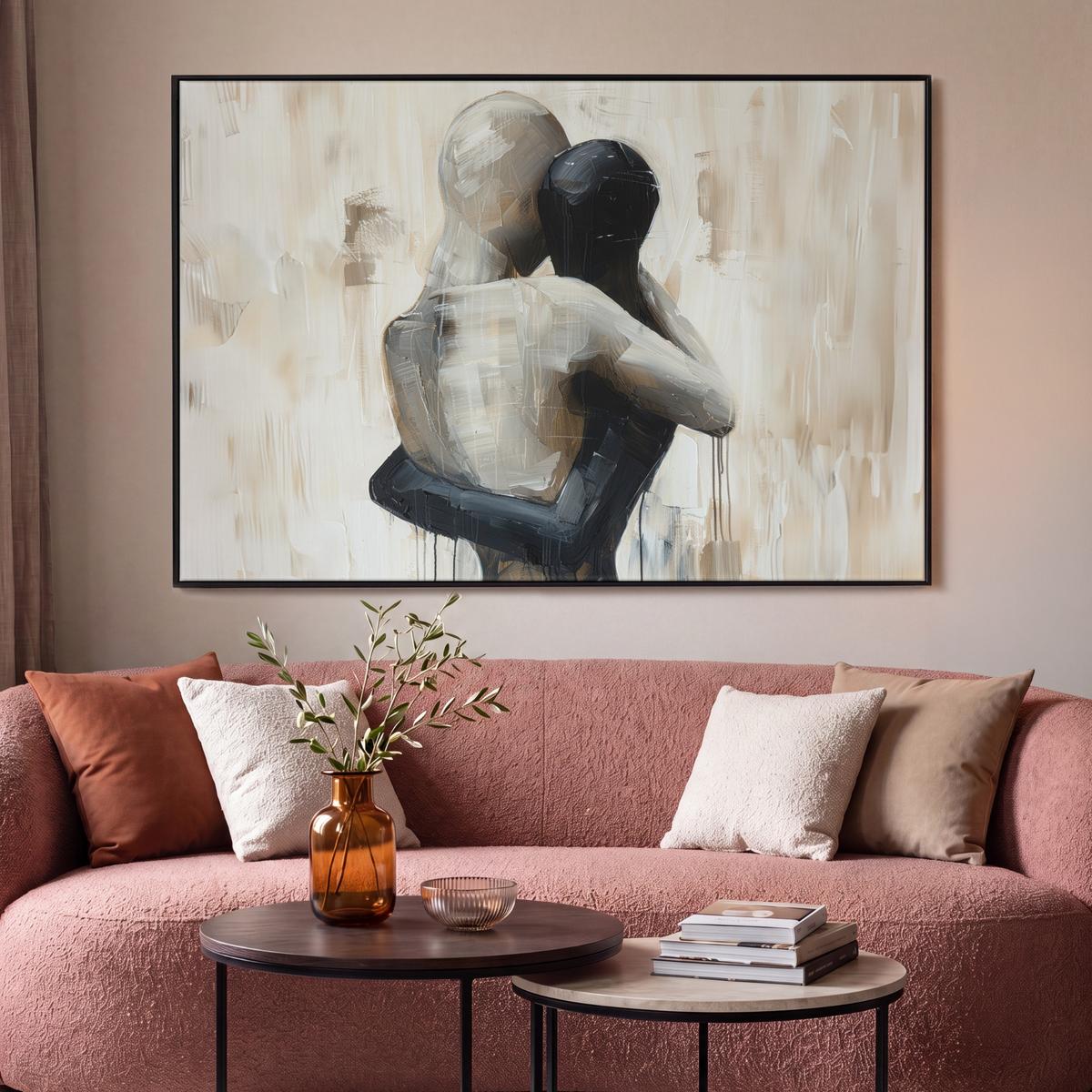 LEINWAND Bilder mit Rahmen - Abstrakt - Liebe - Schwarz und weiß - Modern - 120x80 - Schwarz, Textil (120/80cm) - MuchoWow