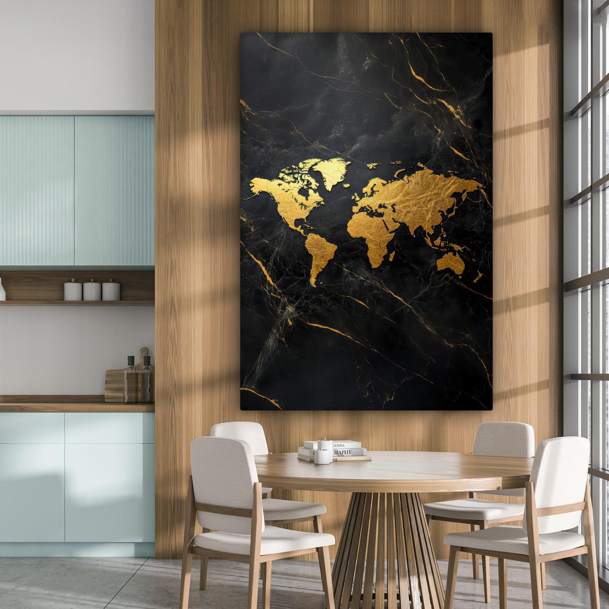 LEINWANDBILD Weltkarte - Gold - Marmor Deko Groß 90x140 cm - Goldfarben, Textil (90/140cm) - MuchoWow
