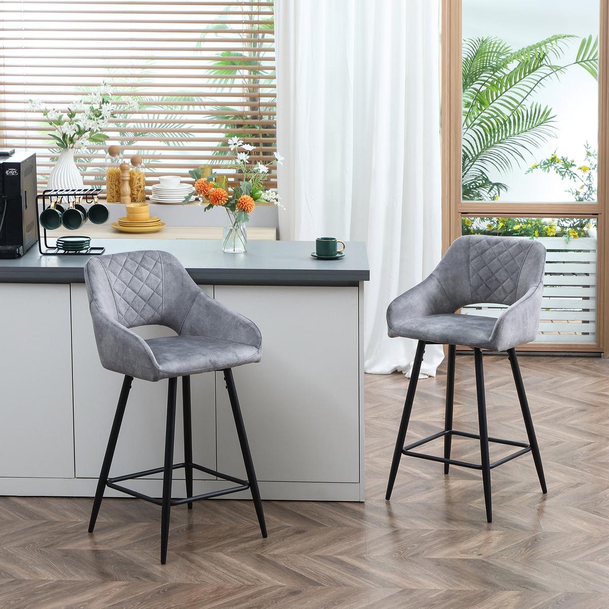 BARHOCKER 2er-Set Barstühle Bistrohocker mit Fußstütze Küchenstuhl Grau - Grau, Kunststoff (56/98/50cm) - HOMCOM