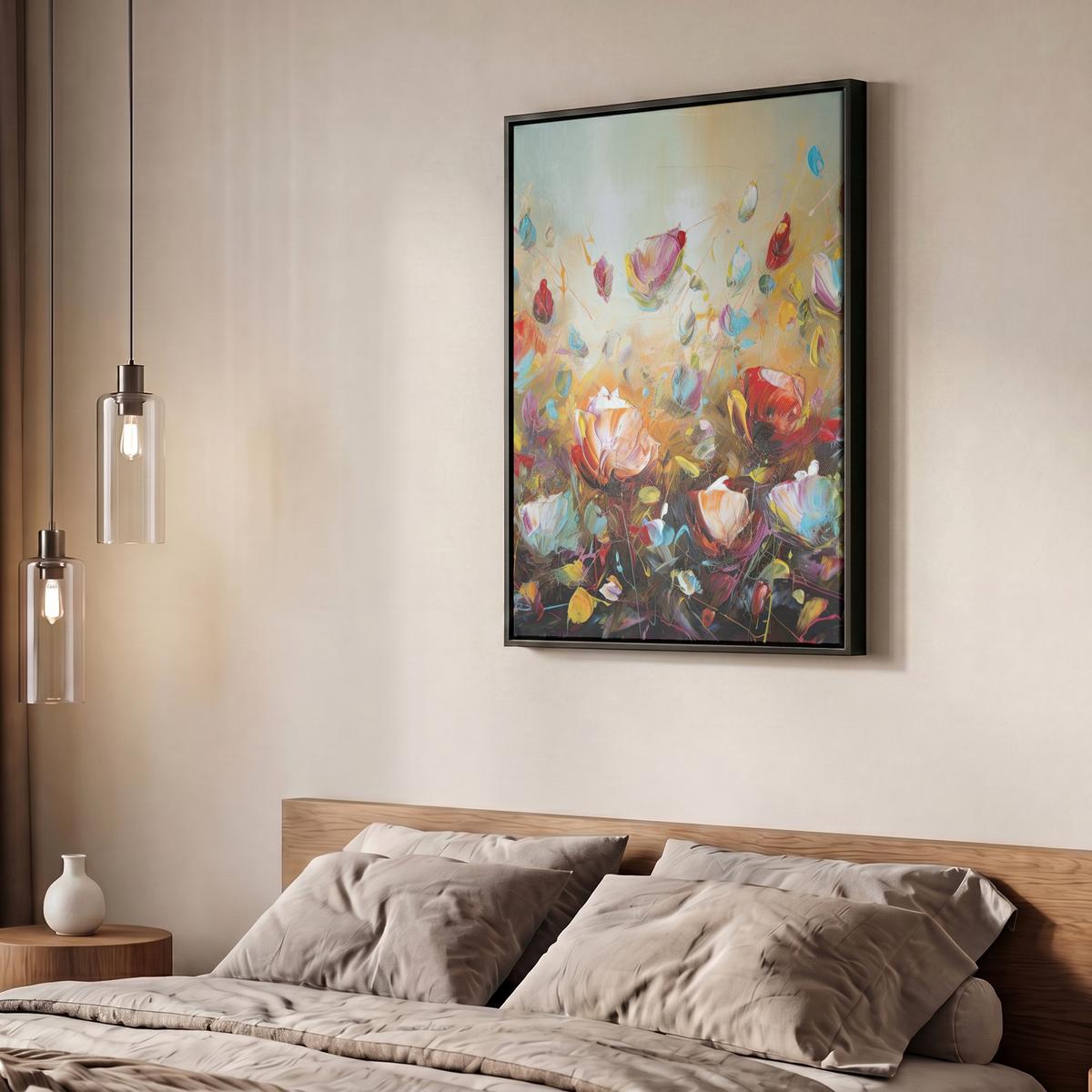LEINWAND Bilder mit Rahmen - Blumen - Kunst - Natur - Ölgemälde - 60x80 - Multicolor, Textil (60/80cm) - MuchoWow