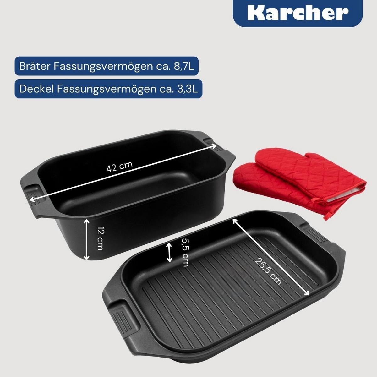 BRÄTER 2in1, Aluguss, 8,7 Liter, inkl. Topfhandschuhe - Schwarz, Metall (42/25.5/12cm) - Karcher