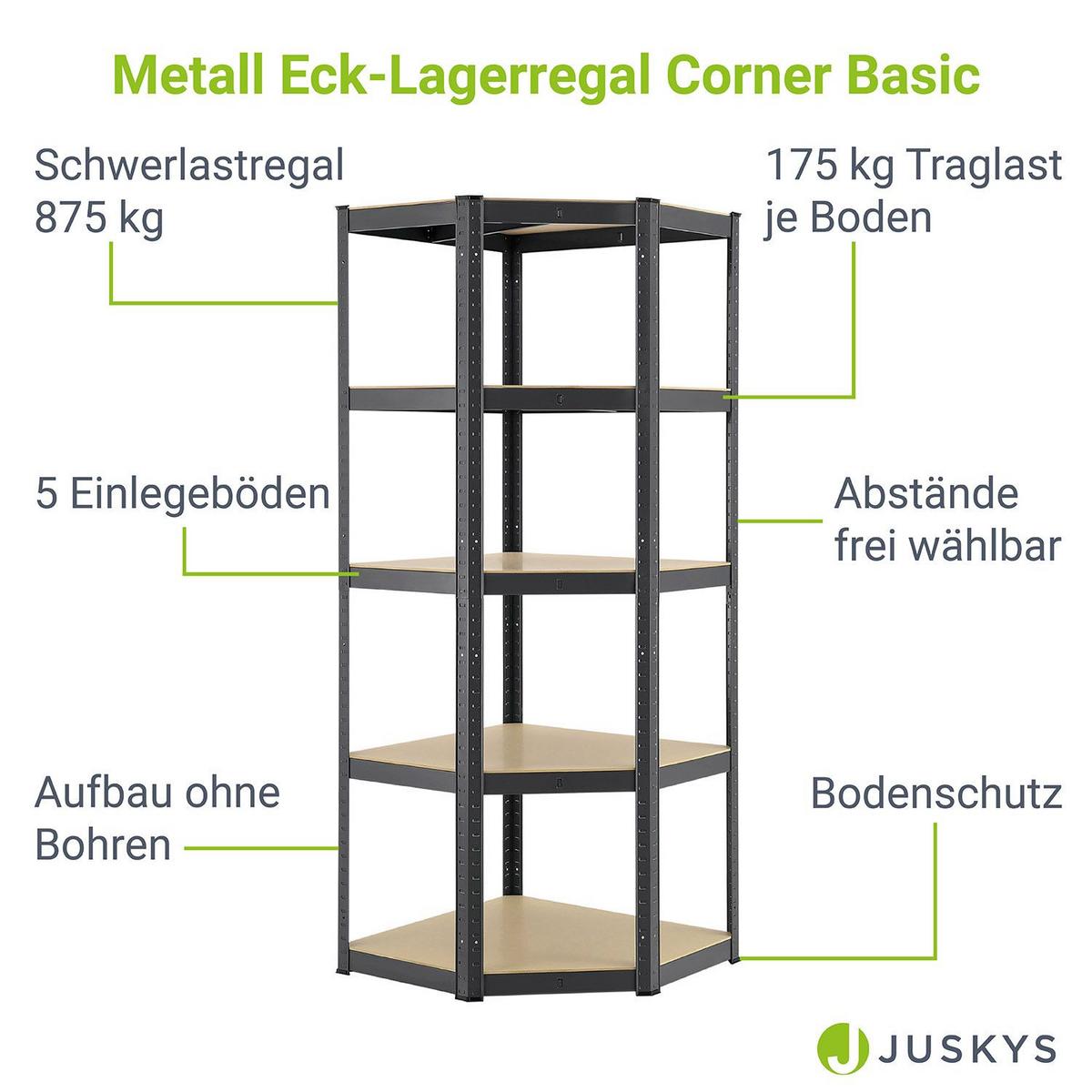 ECKREGAL Lagerregal Corner Basic grau 180x70x40 cm - Grau, Metall (70/180/70cm) - Juskys