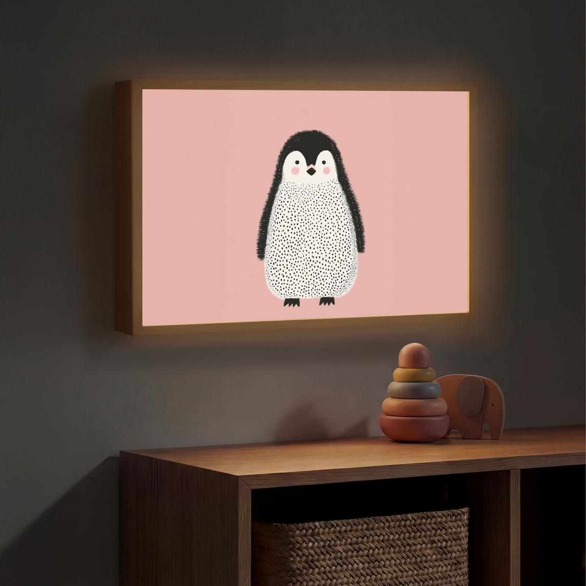 NACHTTISCHLAMPE MIT AKKU Pinguin - Punkte - Minimalistisch - Rosa 60x40 cm - Rosa, Holzwerkstoff (8/60/40cm) - OnlyWow