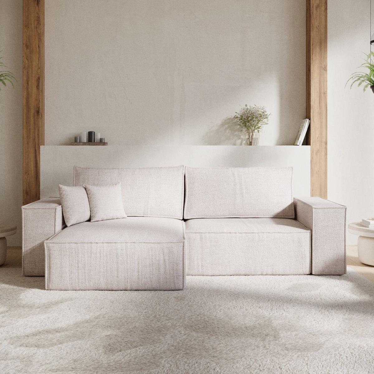 ECKSOFA CAVO mit Schlaffunktion Hellbeige im Neve Stoff - Sandfarben/Schwarz, Holz/Holzwerkstoff (255/148cm) - AltaBeds