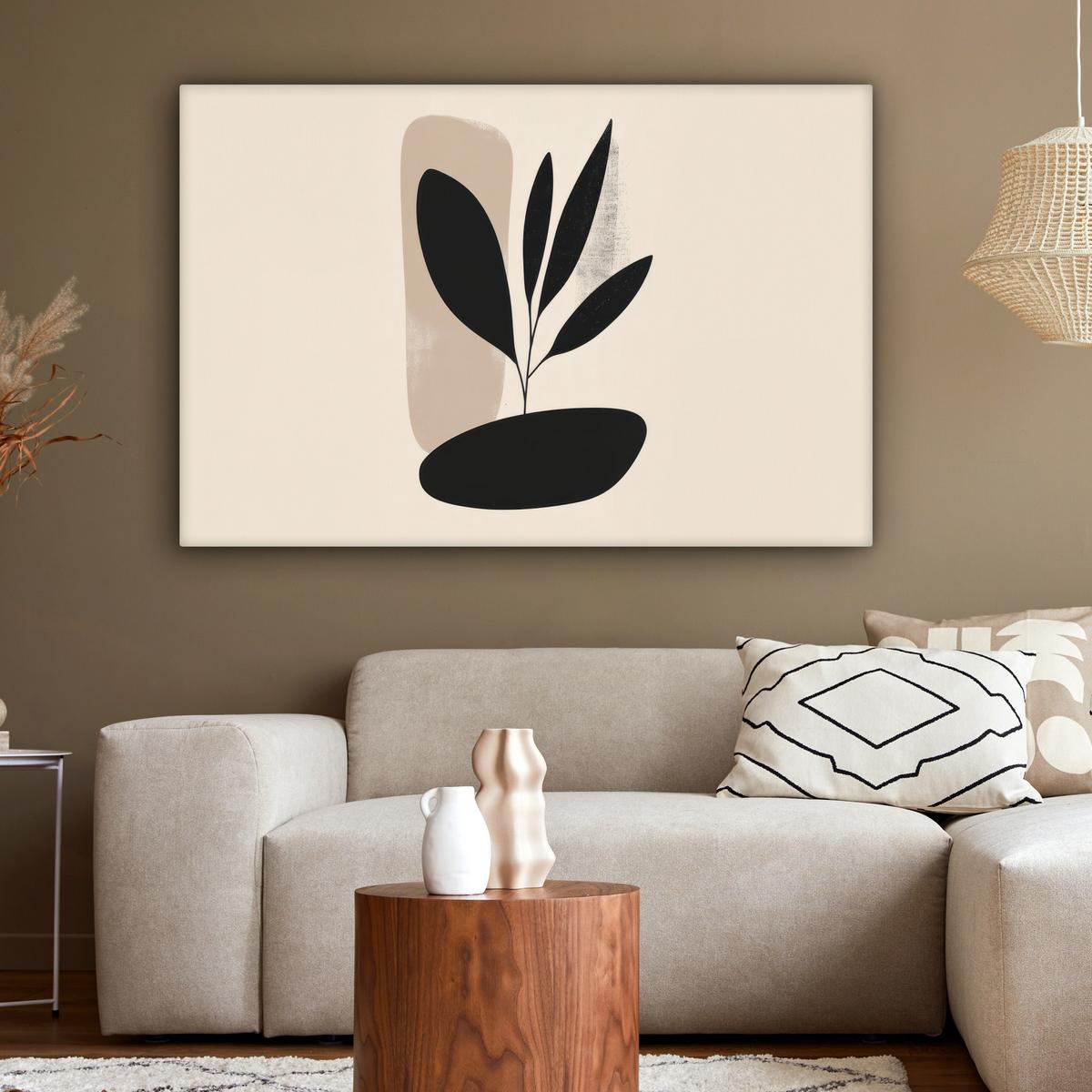 LEINWANDBILD Pflanze - Beige - Japanisch Wohnzimmer Groß 120x80 cm - Schwarz, Textil (120/80cm) - MuchoWow